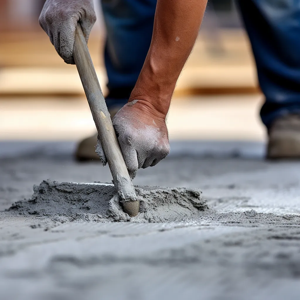  A worker using a hand tool to finish off concrete.