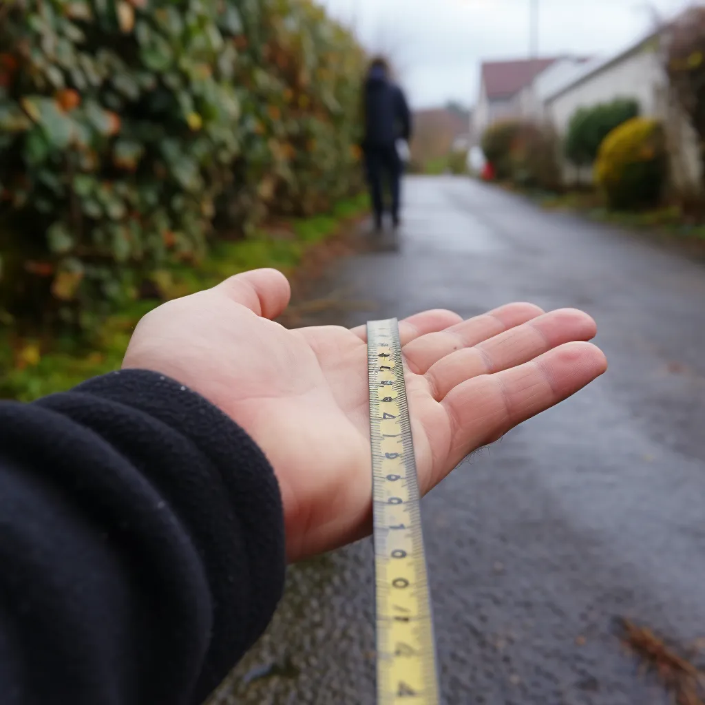 a person measuring their driveway with a tape measure.