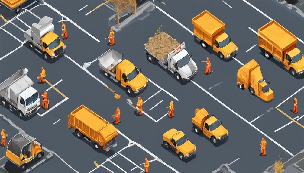 An isometric view of a construction site with trucks and vehicles.