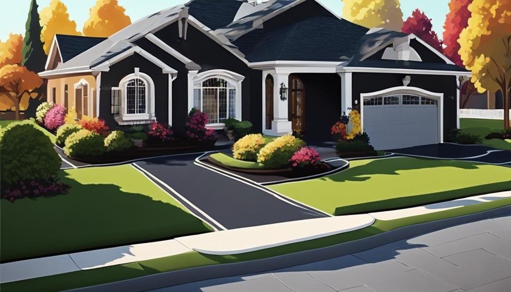 A 3D rendering of a house in autumn with sealcoating for curb appeal.