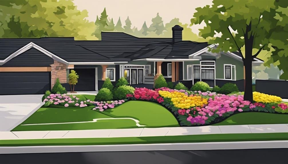 A 3D rendering of a house with beautiful flowers.