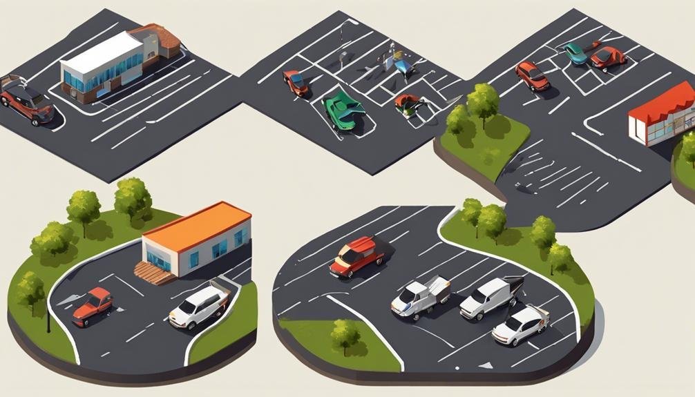 A set of isometric illustrations showcasing the benefits of parking lot maintenance.
