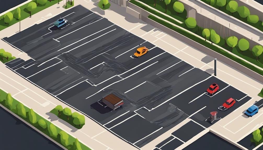 An isometric view of a parking lot showcasing the benefits of sealcoating maintenance.