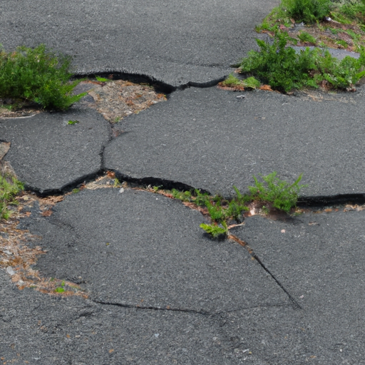 image of a cracked asphalt driveway with chunks of asphalt missing