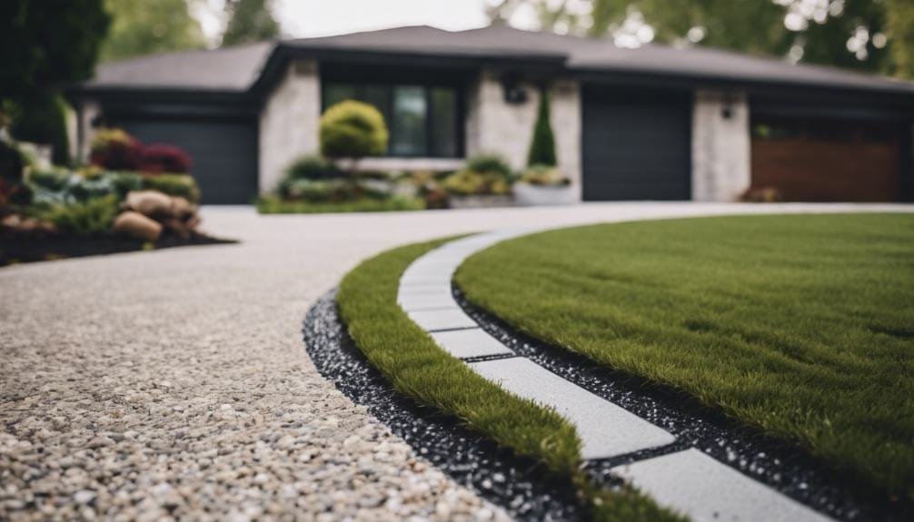 A collage featuring various budget-friendly driveway beautification options, including decorative pebbles, pavers, landscaping, and planters, showcasing attractive enhancements for driveways.