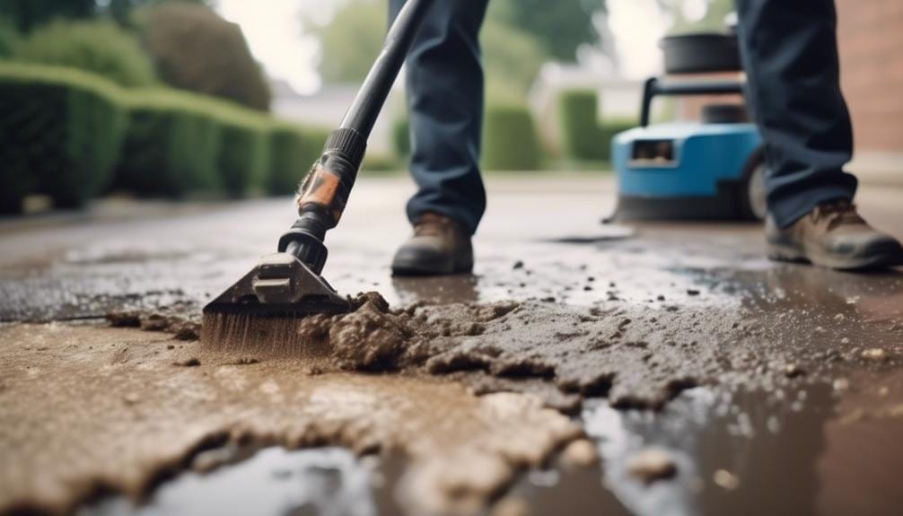 Image of a person preparing a driveway surface, using a shovel on the ground. There are materials nearby, including gravel and tools, indicating a home improvement project focused on driveway installation.