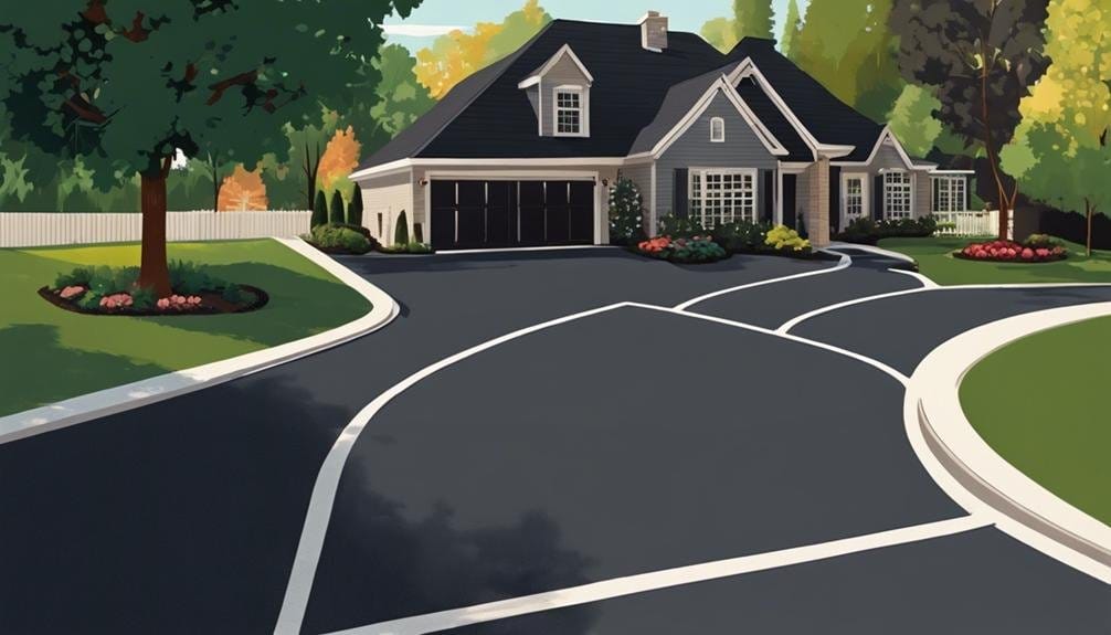 A well-paved driveway featuring a smooth, patterned surface. Surrounding greenery and a clear blue sky enhance the home's exterior aesthetics, creating an inviting atmosphere.