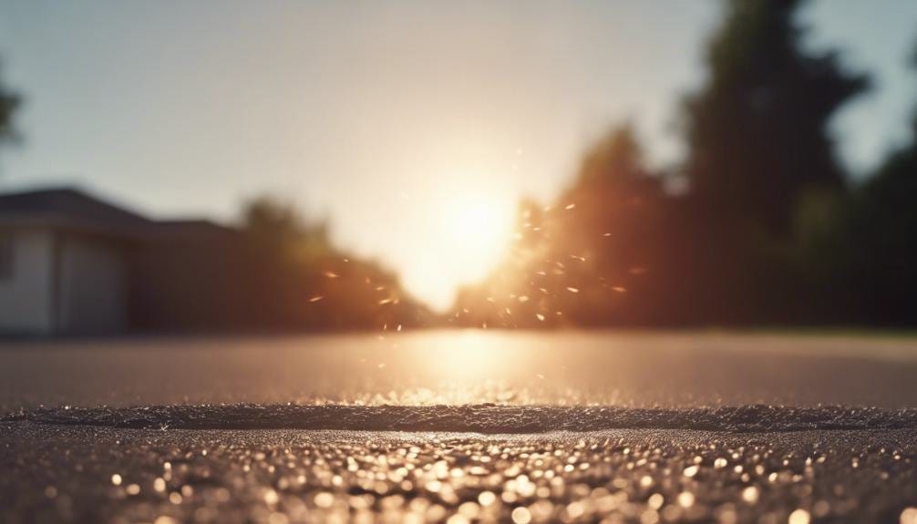 The image shows asphalt pavement with visible cracks and patches, indicating weather damage. It highlights the effects of temperature fluctuations and moisture on road surfaces.