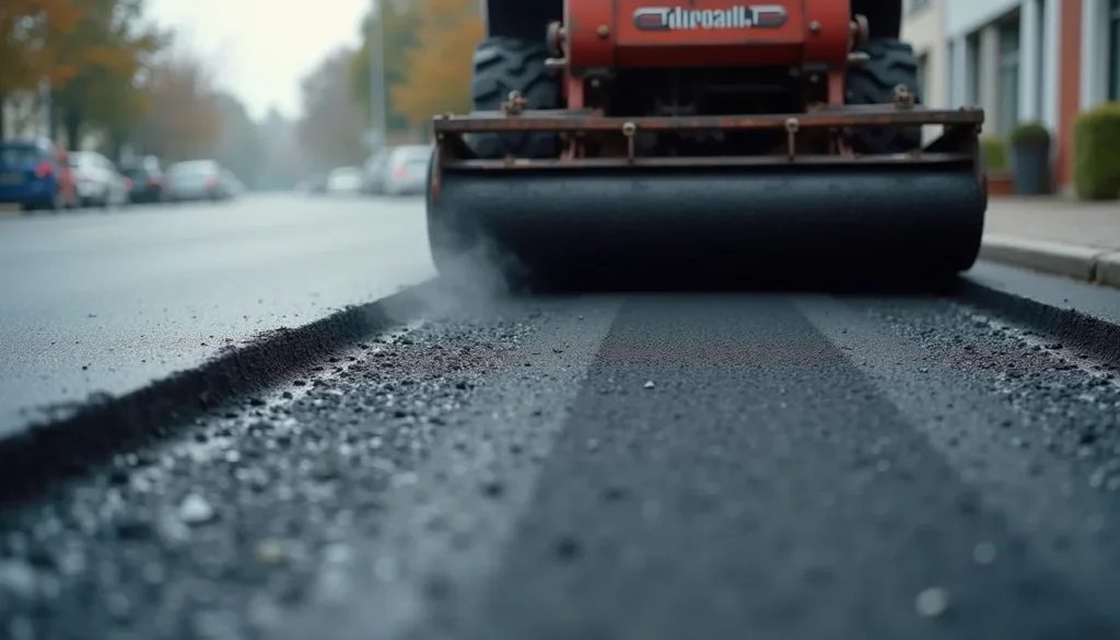 Paver laying hot asphalt on a Harrisburg PA residential driveway