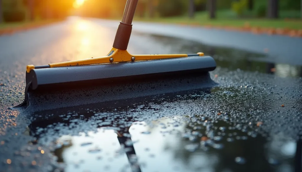 Squeegee spreading fresh sealcoat on a Carlisle PA asphalt driveway